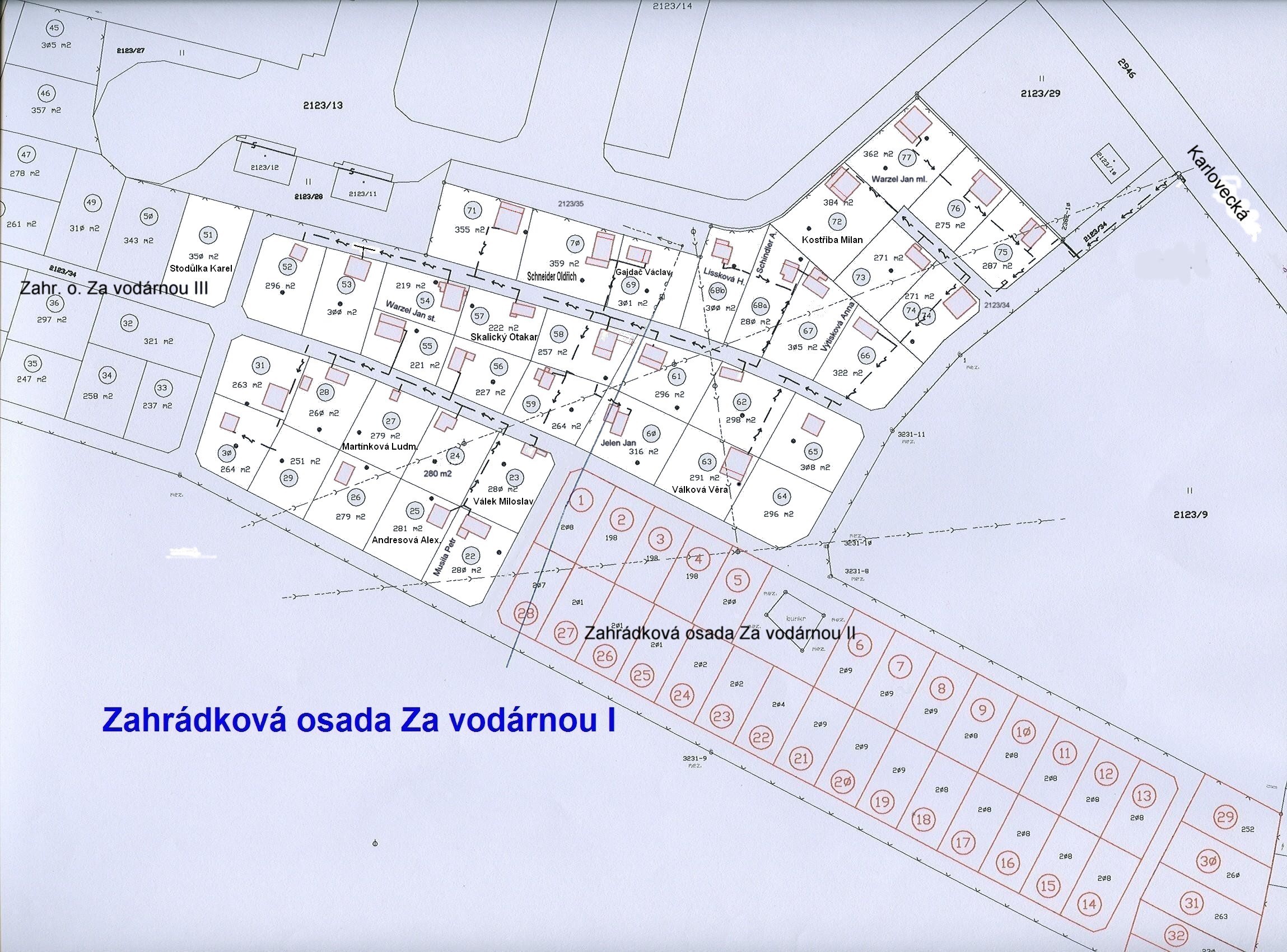03- Plánek zahrádkové osady Za Vodárnou I
